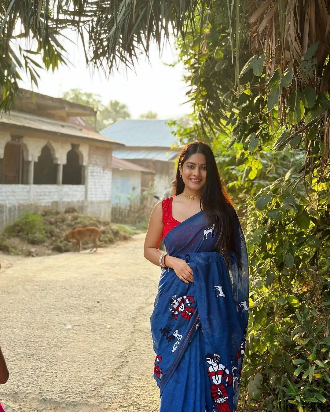 Beautiful Indian Actress Krishna Mukherjee in Blue Saree